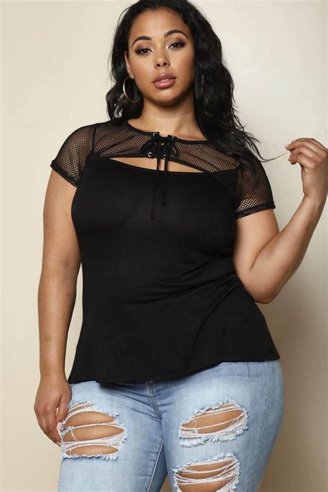 A Grunge Inspired Plus Size Top Featuring An Edgy Mesh Styling Along