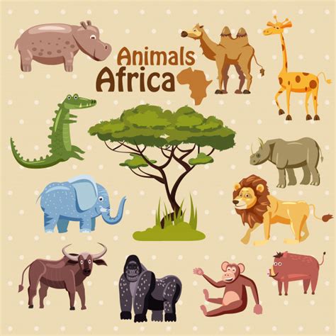 Conjunto De Lindos Animales Africanos En Estilo De Dibujos Animados Vector Premium