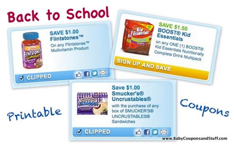 Back To School Printable Coupons ~ Boost Kid Essentials Smuckers