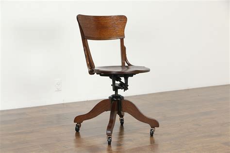 Oak 1915 Antique Swivel Adjustable Office Desk Chair Milwaukee