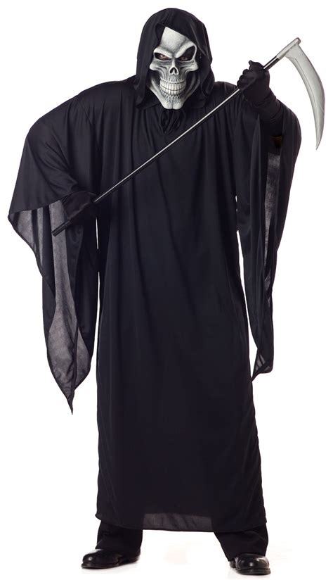 Mens Plus Grim Reaper Death Killer Halloween Costume Set Robe Mask