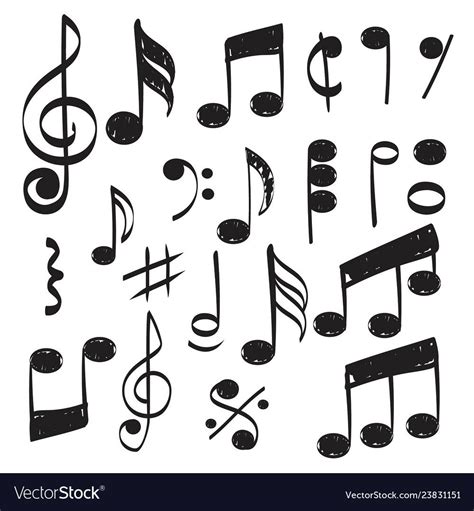 Music Note Doodles Sketch Musical Vector Hand Drawn Pictures Isolated