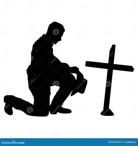 Kneeling Cowboy Praying On A Cross Eps Vector File Stock Vector