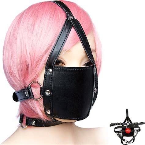 buy fetish leather head harness bondage restraint mask with open mouth gag 5cm