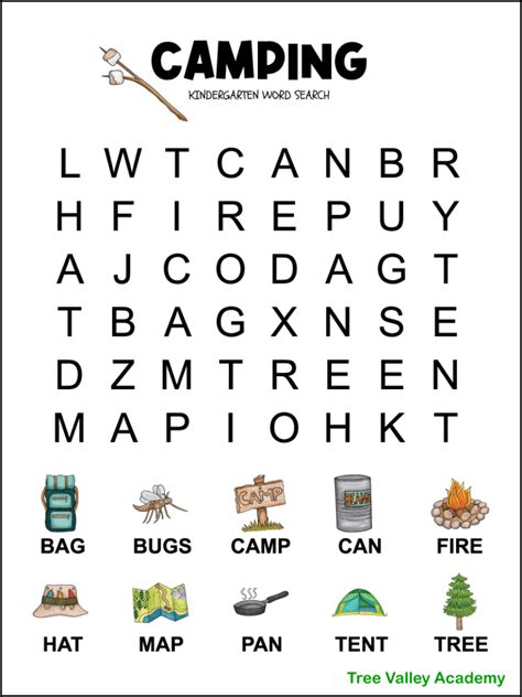 Kindergarten Camping Word Search Tree Valley Academy