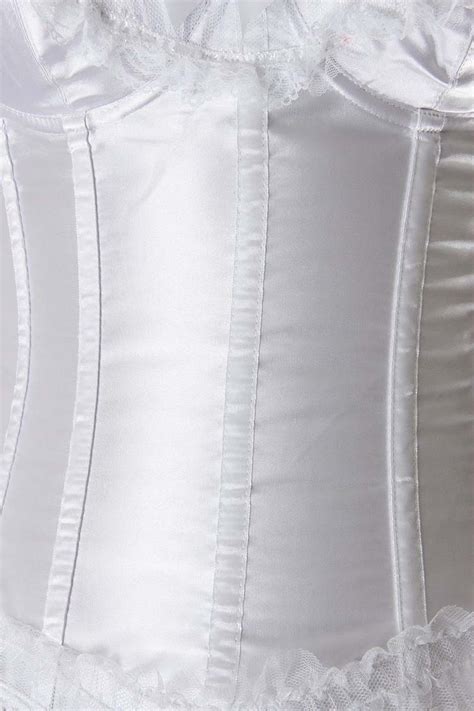Noble White Satin Lace Bows Trim Overbust Corset N10315