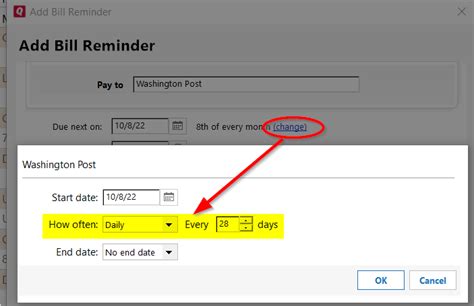 Timing Options In Bill And Income Reminders — Quicken