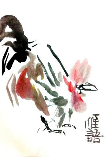 Rooster painting, Chinese ink painting, Rooster ink art, Asian brush painting,Bird painting ...