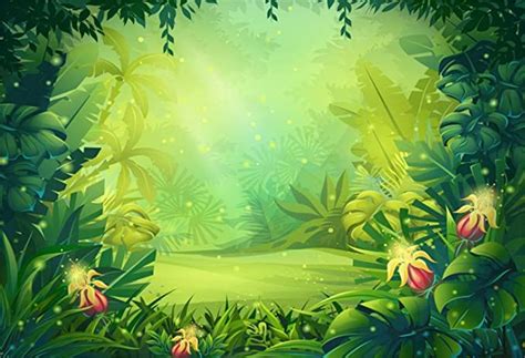 Laeacco Artistic Cartoon Jungle Rainforest Backdrop Vinyl 5x3ft