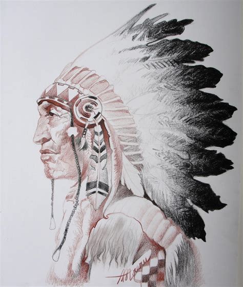 Native American Indian Redblack Pencil On Paper By Adrianmoraru On