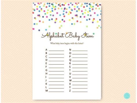 Rainbow Sprinkle Baby Shower Abc Baby Item Game A To Z Baby Etsy