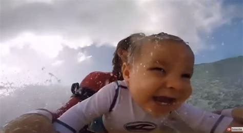 9 Month Old Baby Surfing First Time With His Father Adorable
