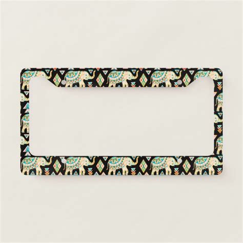 Cute Colorful Indian Elephants Pattern License Plate Frame