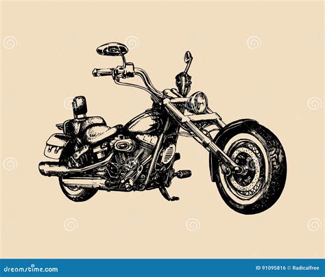 Vector Hand Drawn Classic Chopper For Mc Label Vintage Detailed