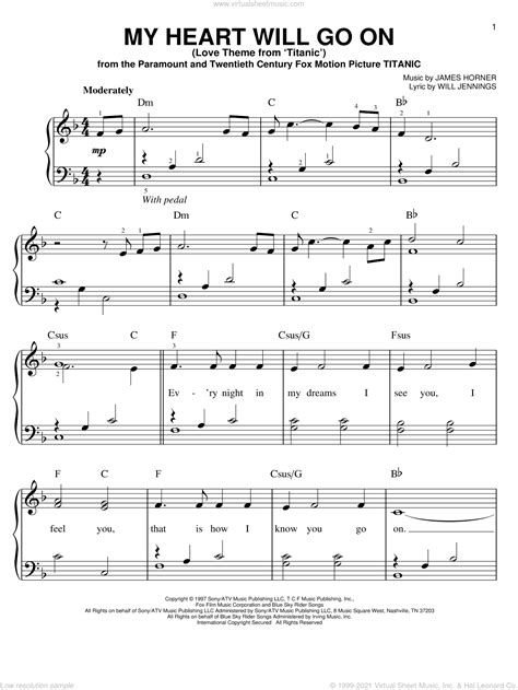 Dion My Heart Will Go On Love Theme From Titanic Sheet Music Easy For Piano Solo