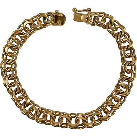 Vintage Heavy 14k Gold Double Link Charm Bracelet Top Quality From