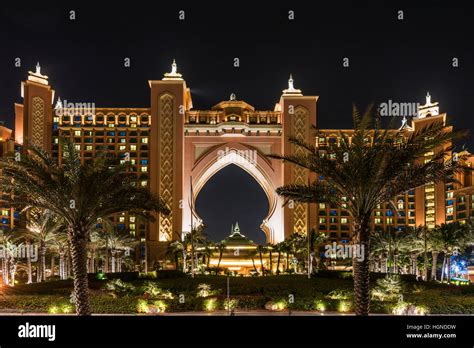 Night View Of Atlantis The Palm Luxury Hotel Dubai United Arab