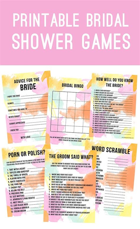 Printable Bridal Shower Games Hen Bachelorette Party Games
