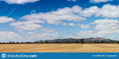 Panorama Of Recently Harvested Fields With The Grampians Mountains