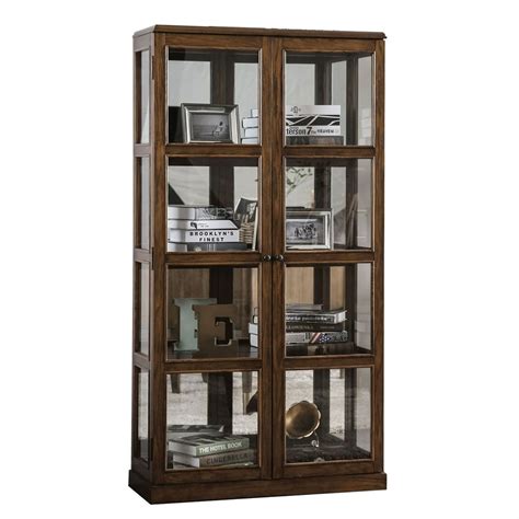 Transitional Wooden Curio Cabinet With Two Glass Doors And Four Shelves