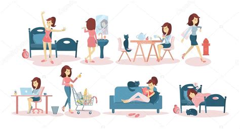 Womans Daily Routine At Home And At Work Premium Vector In Adobe