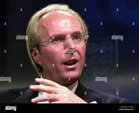 new england manager sven goran eriksson answers questions during a press conference at the fa