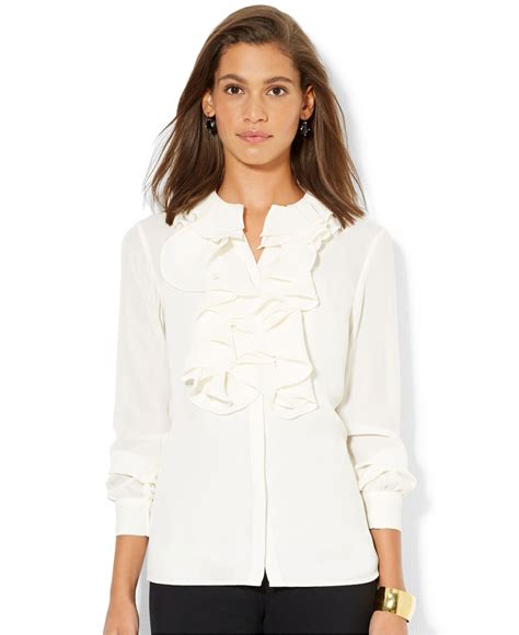 Lyst Lauren By Ralph Lauren Long Sleeve Ruffled Blouse In White