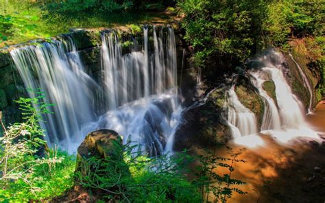 Download Wallpapers Waterfall Mountain Stream Green Trees Forest