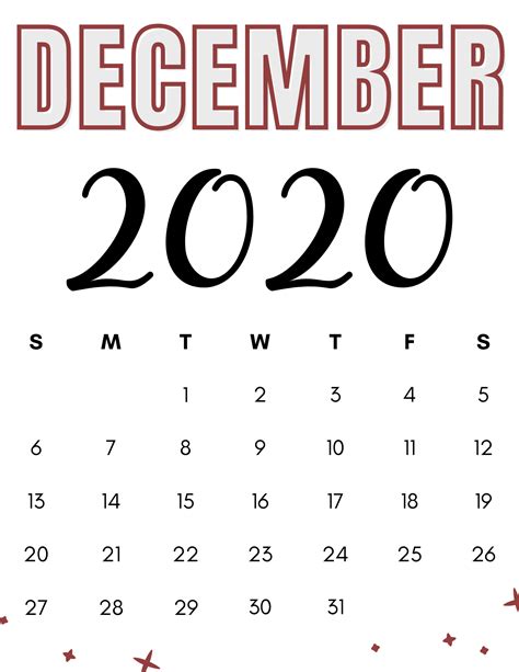 December 2020 Calendar 10 Free Printable Designs