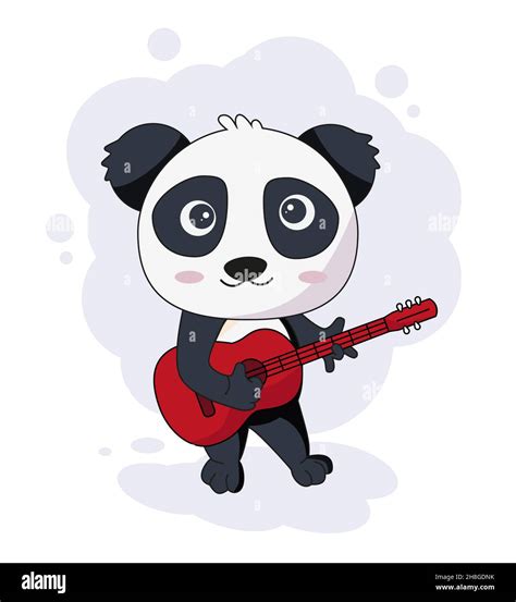 Cute Cartoon Panda Playing Guitar Vector Illustration Eps 10 Stock