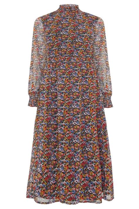 yours london multi floral chiffon shirred midi dress yours clothing