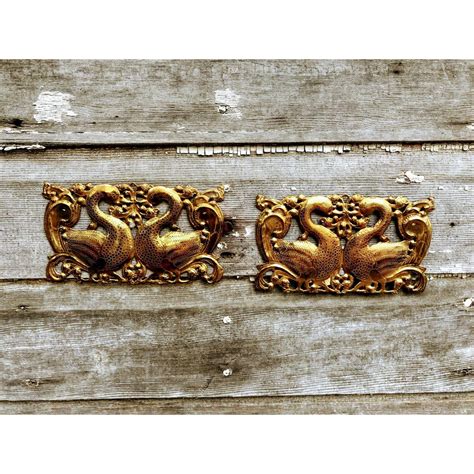 vintage brass etched swans wall plaques etsy