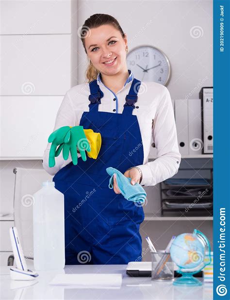 Young Girl Cleaning The Room With Mop Stock Image Image Of Service