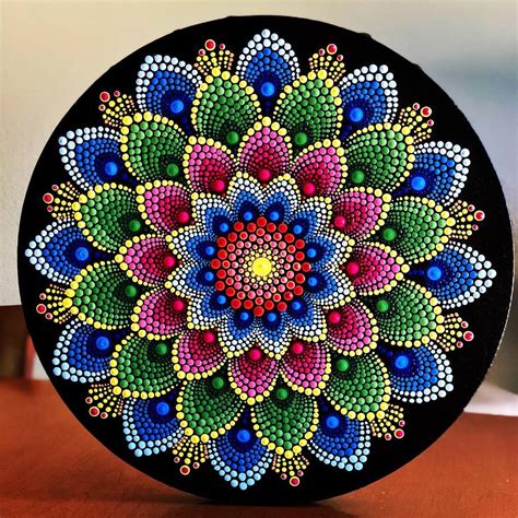 Color Burst Dot Mandala On 12 Round Stretched Canvas In Shades Of C7b
