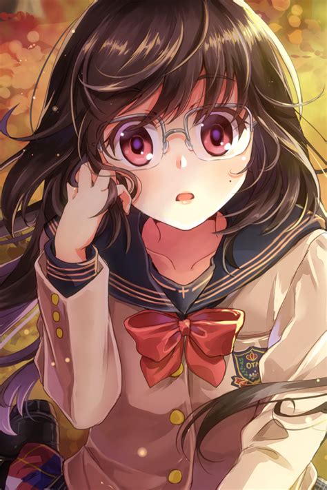 Download 640x960 Anime Girl Glasses Meganekko School Uniform Cute