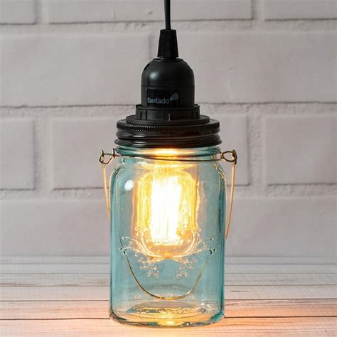 Fantado Water Blue Glass Mason Jar Pendant Light Kit Regular Mouth