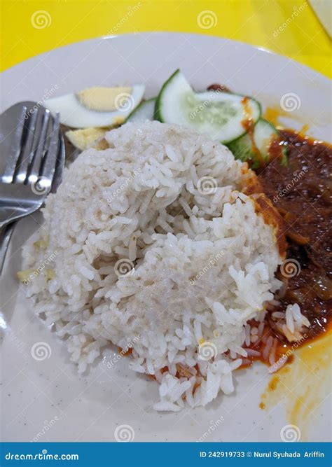 Nasi Lemak A Traditional Malay Cuisine On White Plate Stock Image