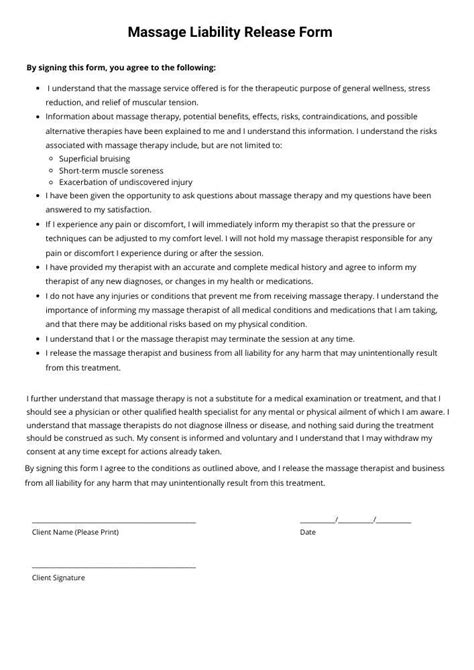 Massage Forms And Templates Free Pdf Downloads Release Of Liability