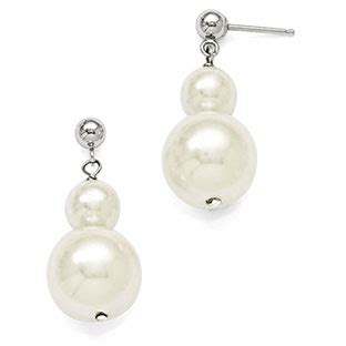 Sterling Silver White Shell Pearl Dangle Drop Earrings Gemologica A