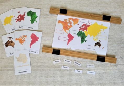 Montessori 7 Continents 3 Part Cards And World Map Chart Etsy Uk In