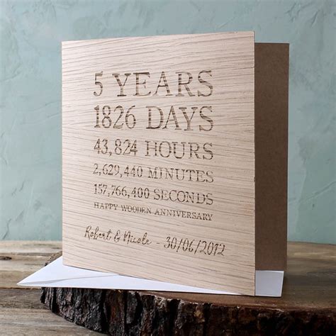 These coasters are excellent wood anniversary gifts for him or her, especially if they've moved away from their hometown to be with you. Personalised Card - Wood 5th Anniversary | GettingPersonal ...