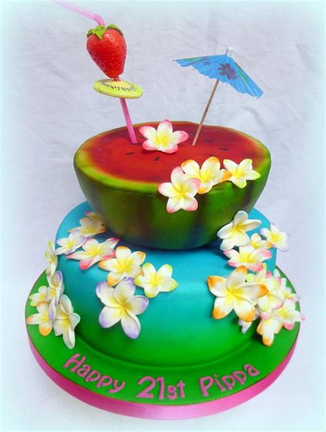 Hawaiian Themed Birthday Cake Decorated Cake By Janice Cakesdecor
