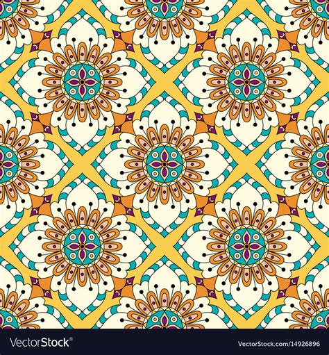 Mandala Texture In Bright Colors Seamless Pattern Vector Image