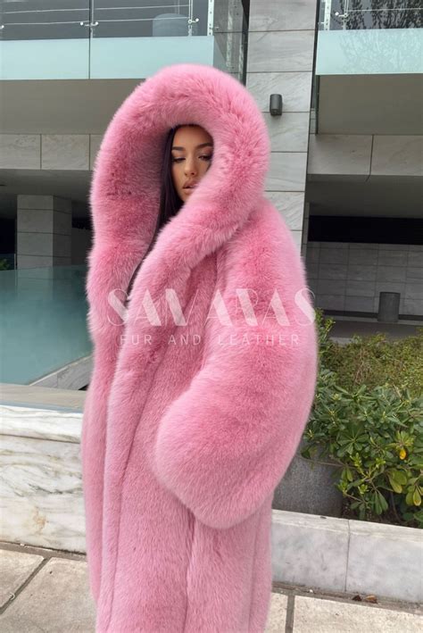 Luxury Pink Fox Fur Coat With Whole Skins Fur Jacketfox Fur Coat