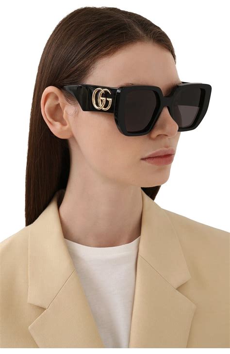 Gucci Sunglasses Gg0956s 003 Black Gold Grey Square Woman Authentic
