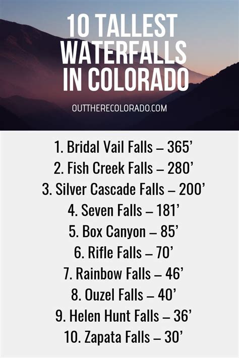 The Top 10 Tallest Waterfalls In Colorado With Text Overlaying It That