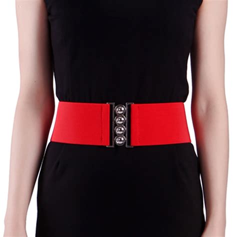 women s fashion elastic cinch belt 3 wide stretch waist band clasp buckle red l xxl
