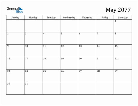 May 2077 Monthly Calendar Pdf Word Excel