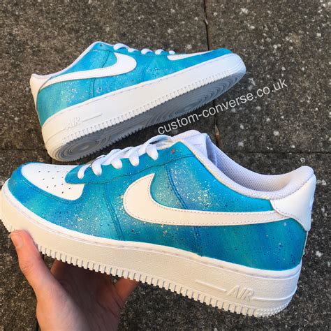 Custom Painted Nike Air Force 1 Trainers With A Blended Turquoise Ocean