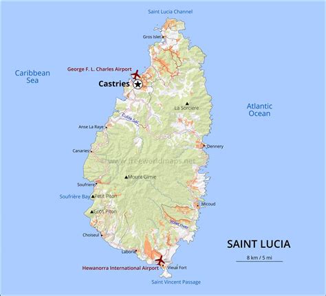 Saint Lucia Map Geographical Features Of Saint Lucia Of The Caribbean